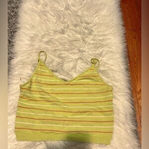 Lime green striped crop tank top
